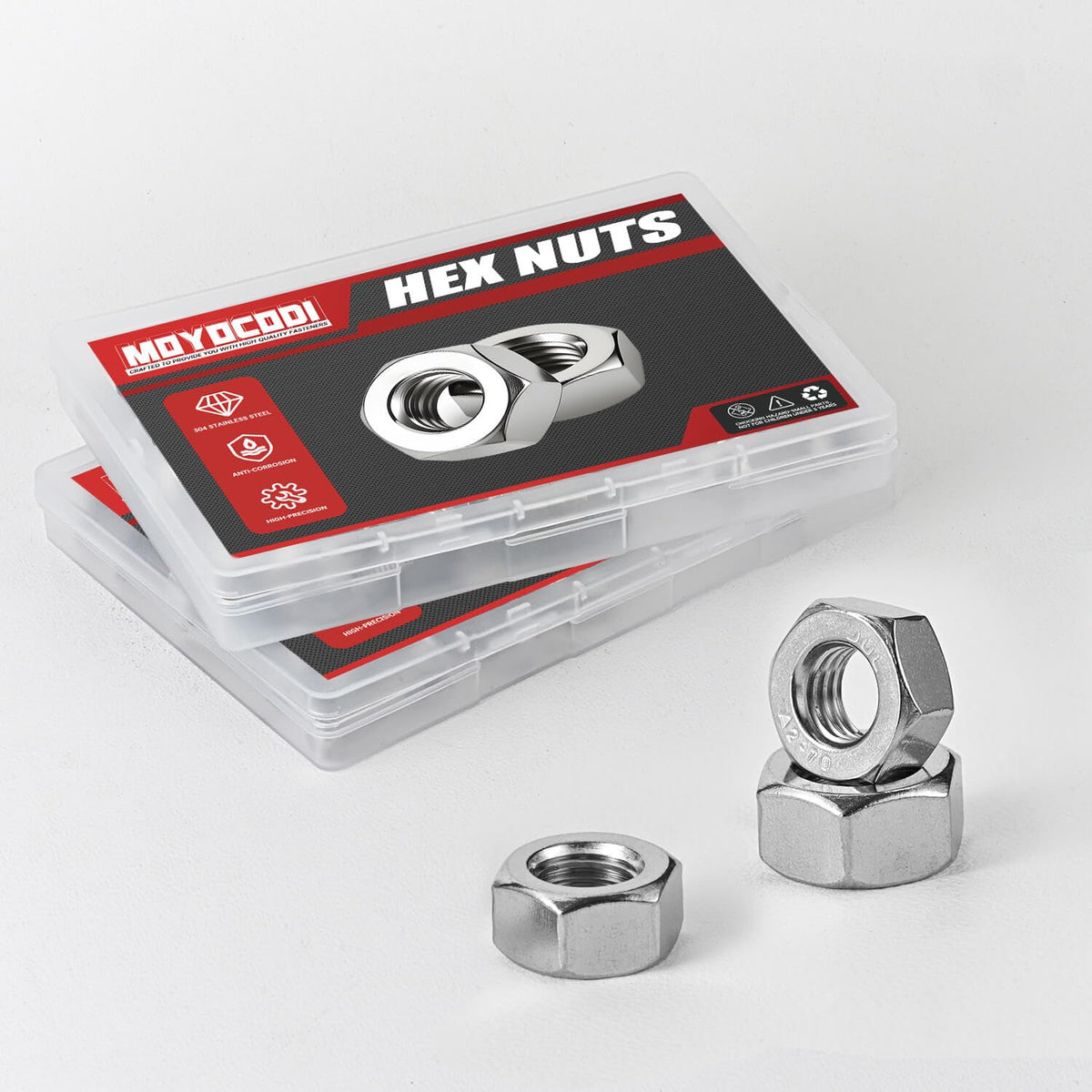 #10-24 (80 Pack) Stainless Hex Nuts, 304 Stainless Steel(18-8) Bright Finish Full Thread Anti Corrosion Coarse Commercial Grade Hardware for Boats, Dock, Car