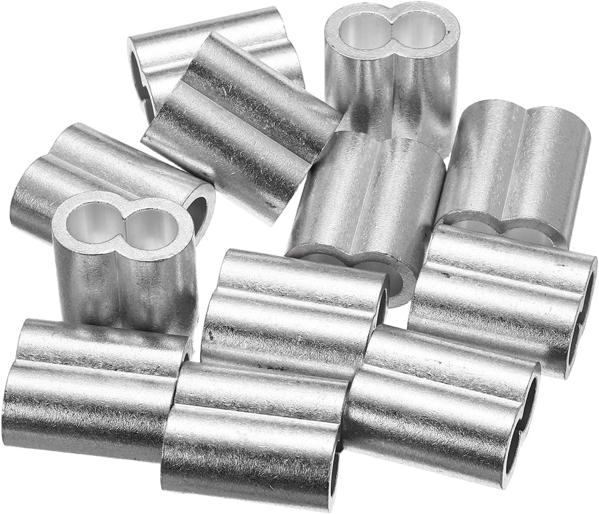 3/8"(10mm) Aluminum Crimping Loop Sleeve, Double Hole Cable Ferrule for Wire Rope, Silver 12Pcs