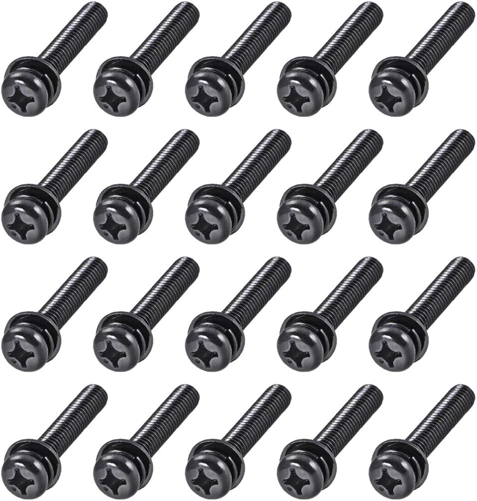 M6 x 35mm Carbon Steel Phillips Pan Head Machine Screws Bolts Combine with Spring Washer and Plain Washers 20pcs
