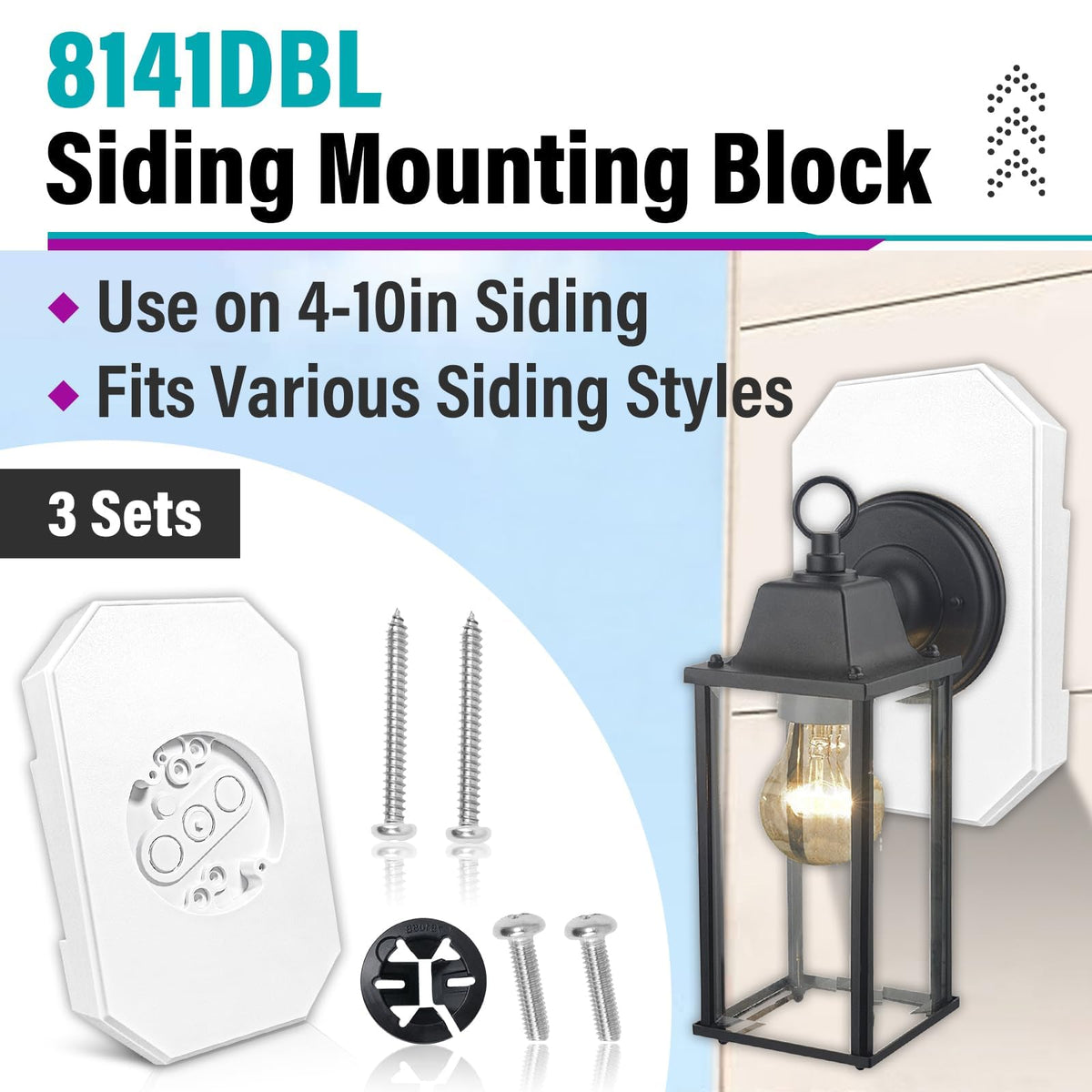 3 Sets 8141DBL Siding Mounting Block, Vinyl Outdoor Mounting Plate kit