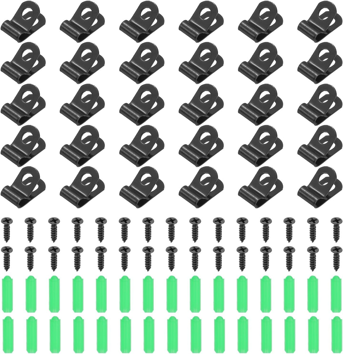 50Pcs 4mm(3/16") Fence Wire Clamps, Agricultural Fencing Mounting Clips R Type Cable Clamps with Screws and Expansion Tubes for Mount Welding Wires to Vinyl Wood Metal Fence