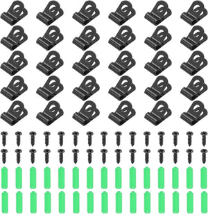 50Pcs 4mm(3/16") Fence Wire Clamps, Agricultural Fencing Mounting Clips R Type Cable Clamps with Screws and Expansion Tubes for Mount Welding Wires to Vinyl Wood Metal Fence