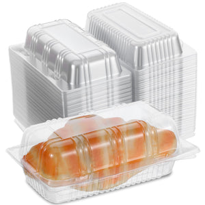100pcs Assiettes en Plastique à Verrouillage pour Hot Dog, Conteneur Alimentaire Premium, Boîtes de Présentation Alimentaire jetables Transparentes pour Commandes à Emporter et Repas à Domicile, 6.5"x2.5"x3.7" Petits Conteneurs.