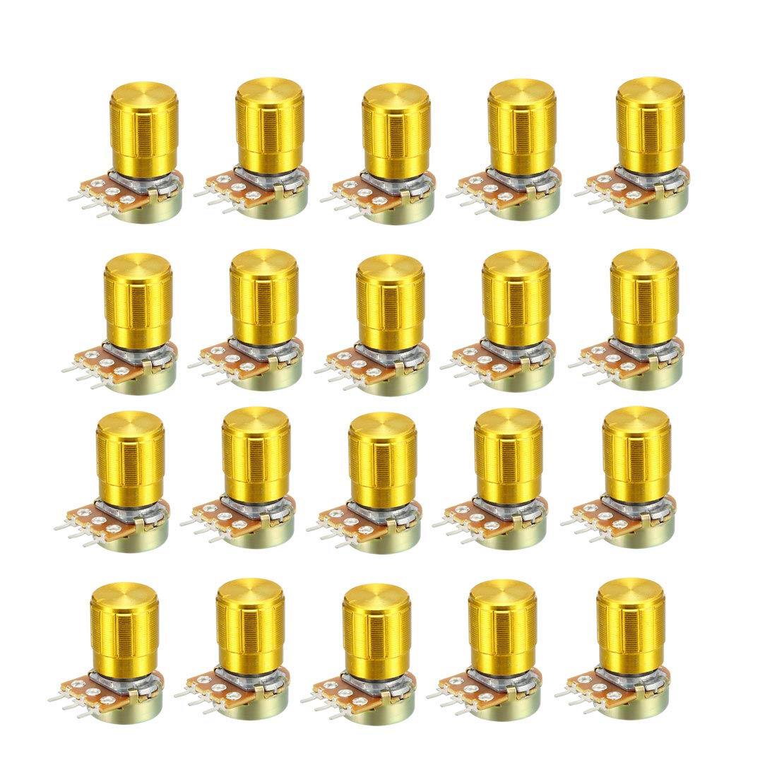 WH148 20K Ohm Variable Resistors Single Turn Rotary Carbon Film Taper Potentiometer W Knobs 20pcs