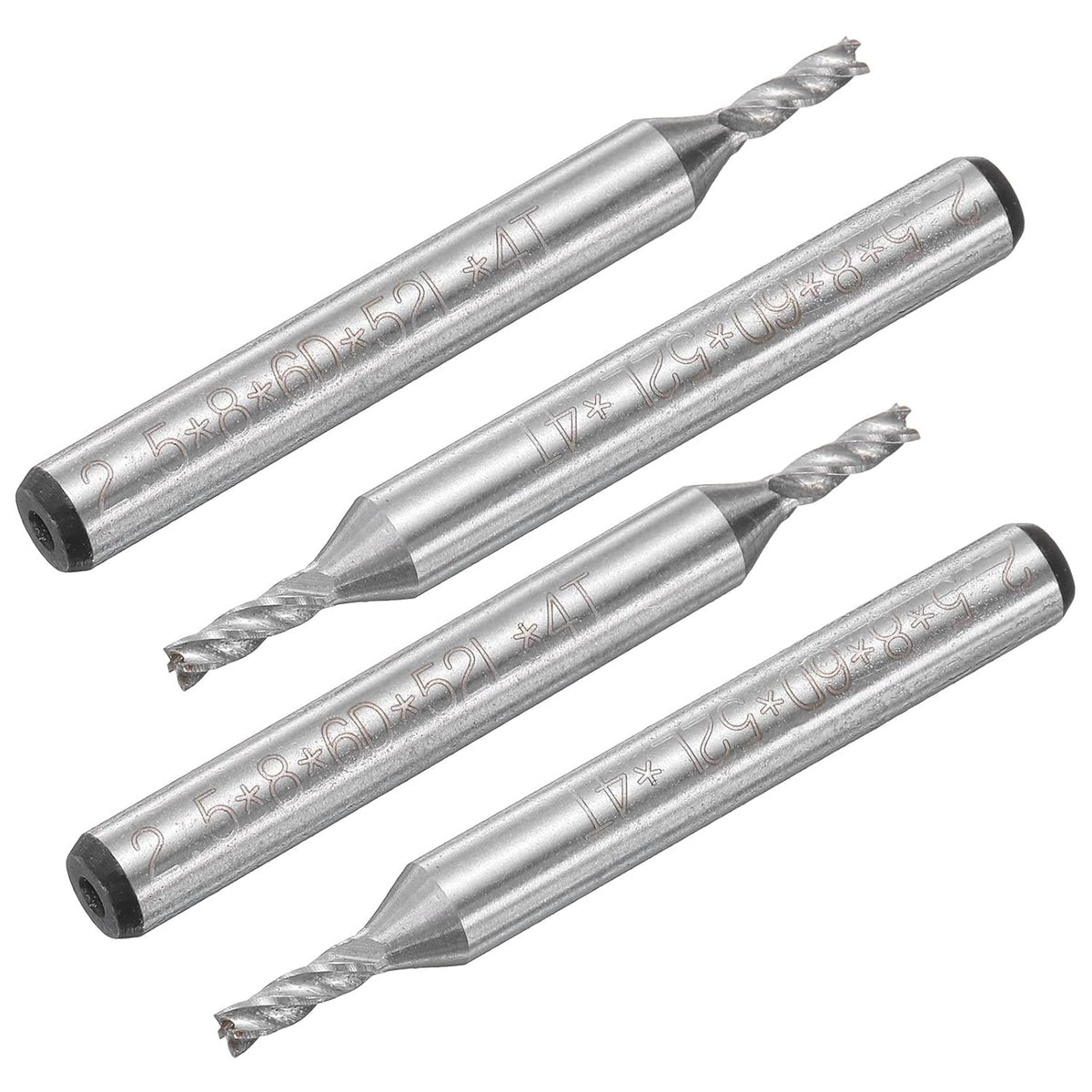 2.5mm Cutting Dia 6mm Straight Shank 4 Spiral Flutes Cutter Tool HSS-AL End Mill Bit 4pcs CNC Cutter Router Bits Spiral Milling Cutter Tool for Wood PVC MDF Engraving