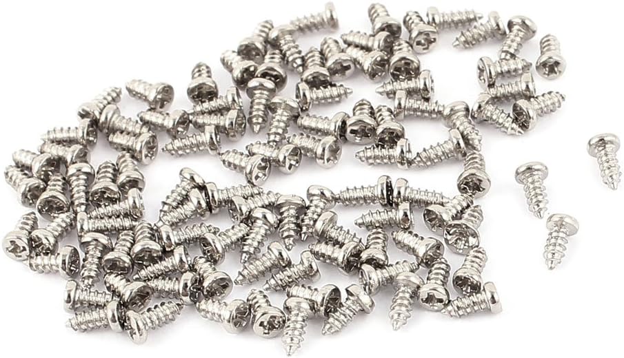 100 Pcs M1.2 X 3mm Stainless Steel Phillips Round Head Self Tapping Screws Bolts