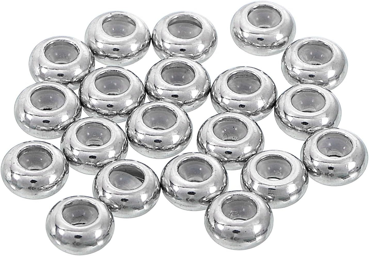 35pcs 6mmx1.5mm Insert Rubber Stopper Positioning Spacer Beads, Stainless Steel Adjustable Slider Beads for Jewelry Bracelet Making Silver