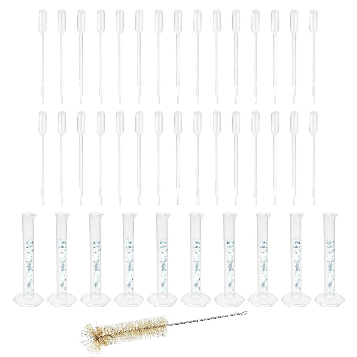 Plastic Graduated Cylinder, 10ml Measuring Cylinder with 30 Transfer Pipettes and 1 Brush, 41in1 Set for Science Lab
