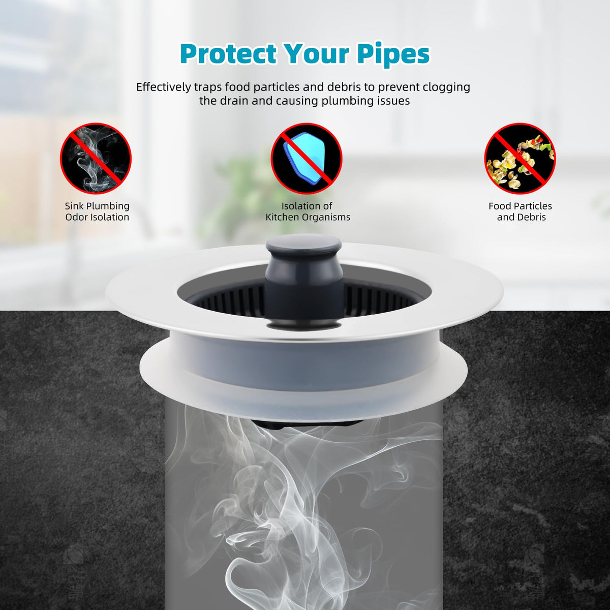 LinkMejor 3-in-1 Saluran Pemfilter Air Kandang Dapur & Stopper, Tangi Rata, Krom