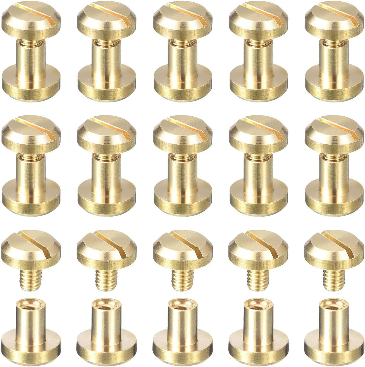 20Pack Brass Chicago Screws, 8x10mm Concave Screw Back Binding Post Nail Stud Rivets for DIY Leather Craft Belt Strap, Gold Tone