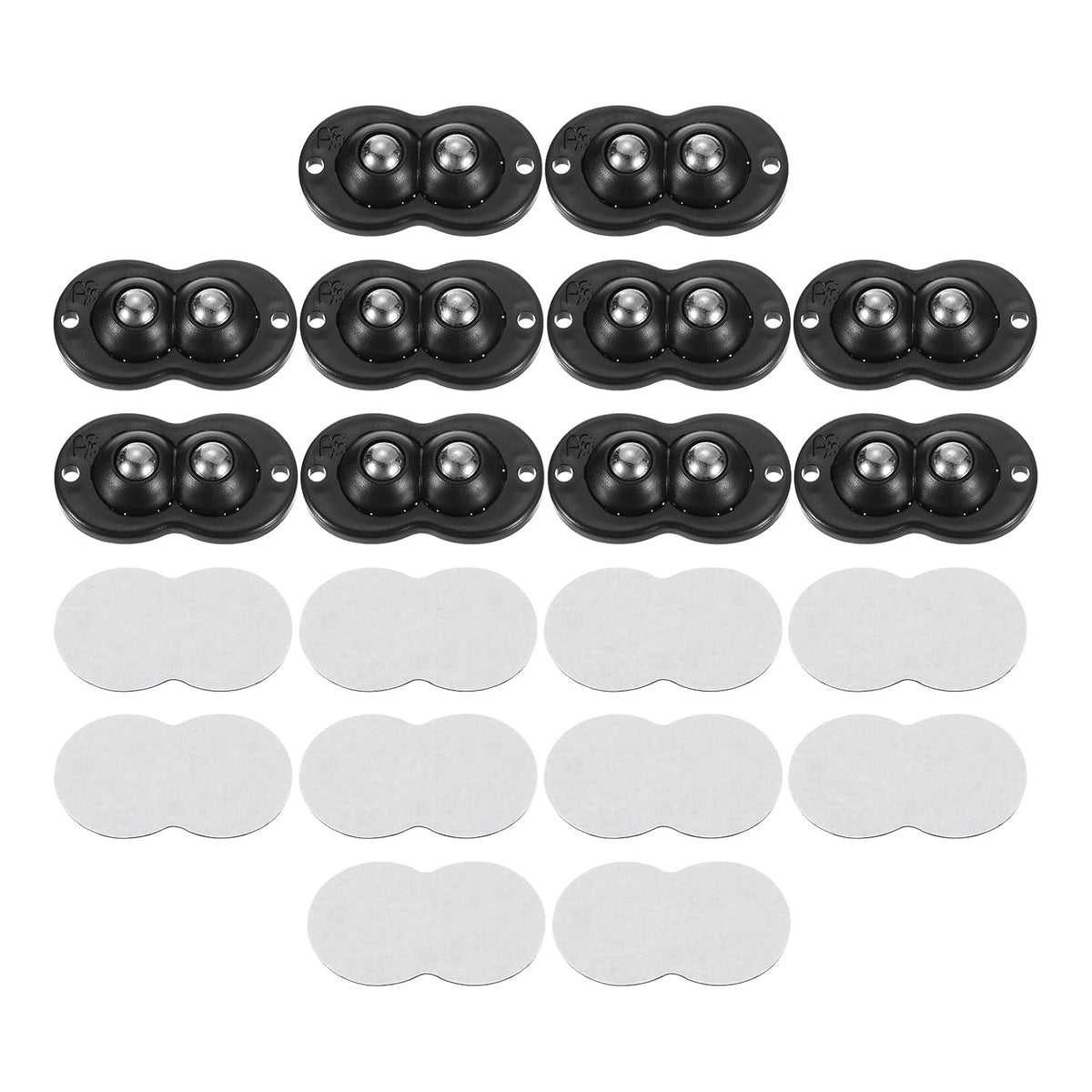 20Pcs Mini Self Adhesive Caster Wheels, 2.05" x 1.14" 360° Rotation Swivel Wheel Small Rolling Ball Casters for Small Appliances Storage Box Trash Can - Steel Beads (Black)