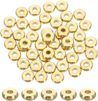 50 Pcs Brass Spacer Beads, 6mm Flat Round Beads Metal Heishi Bead Long-Lasting Brass Rondelle Disc Spacers for Bracelet Necklace Jewelry Making, Gold