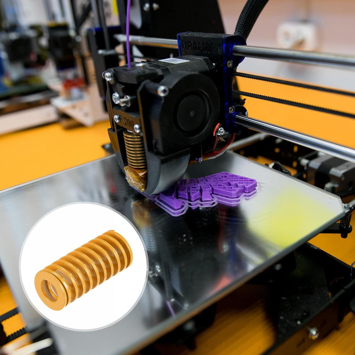 3D-tulostin kuolinkierre, 25mm OD 60mm pitkä 4kpl spiralimpreerauskevyt kompressiokalvo 3D-tulostimen sähköosalle, keltainen