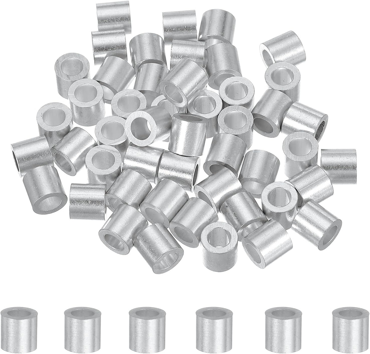 50Pcs Aluminum Crimping Loop Sleeve, 6mm 1/4" Round Ferrule Wire Crimps M6 Cable Crimp for Wire Rope and Cable Crimps, Clamps Line Rope End