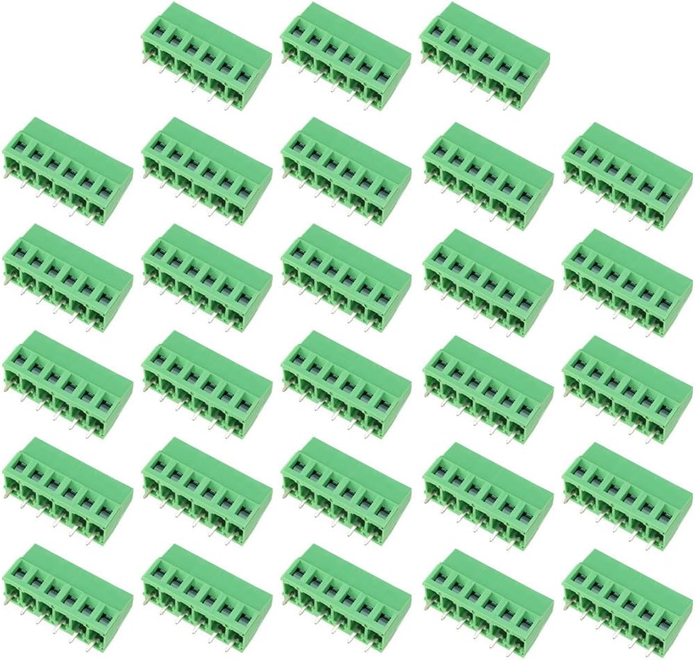 25Pcs AC300V 10A 5mm Pitch 6P Flat Angle Needle Seat Insert-in PCB Terminal Block Connector Green