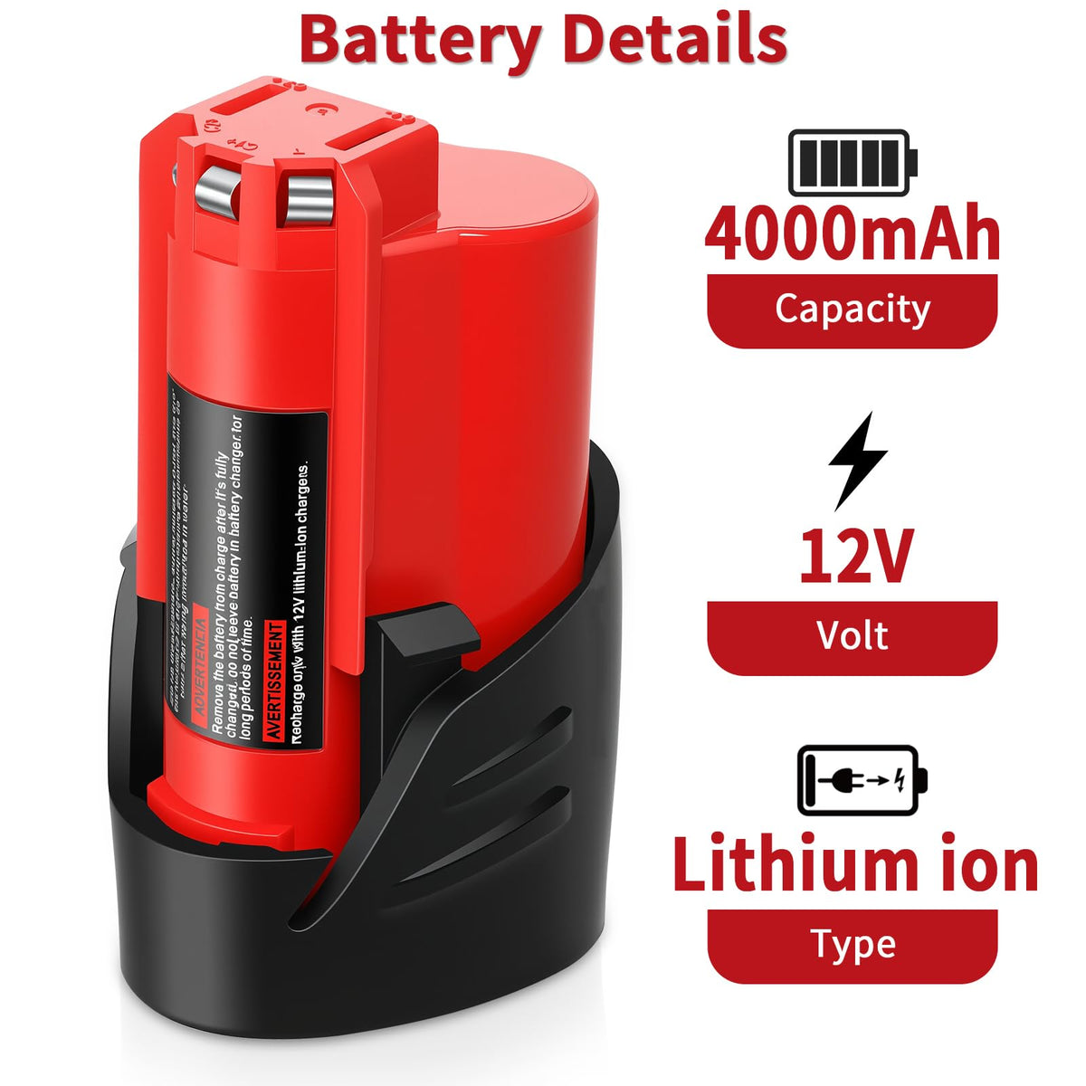 LinkMejor sostituto per batteria Milwaukee M12 12v 4.0Ah, 2 pezzi