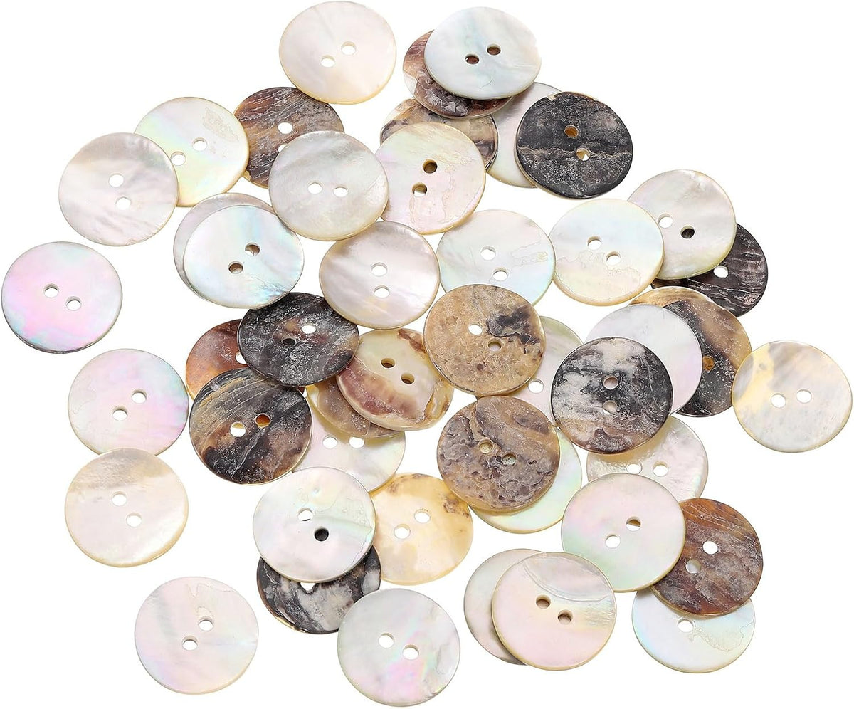 50 Pcs Natural Shell Buttons, 2 Hole Mother of Pearl Buttons 20mm Sewing Buttons Sewing Craft Buttons for Shirt Sewing DIY Crafts Decoration, Brown