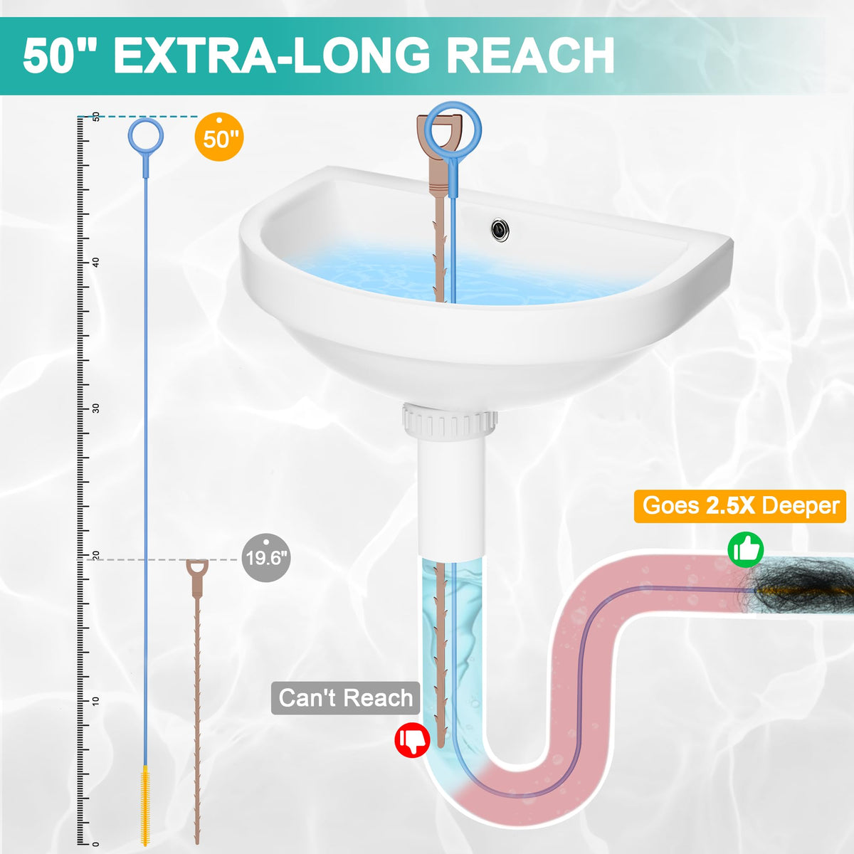 LinkMejor 50 Pouces Drain Snake Extralong 3 Pack, Déboucheur de Bouchon Réutilisable