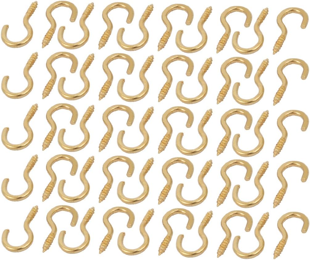 2.2mm Dia Thread 20mm Length Iron Brass Plated Self-Tapping Screw Hook 50pcs