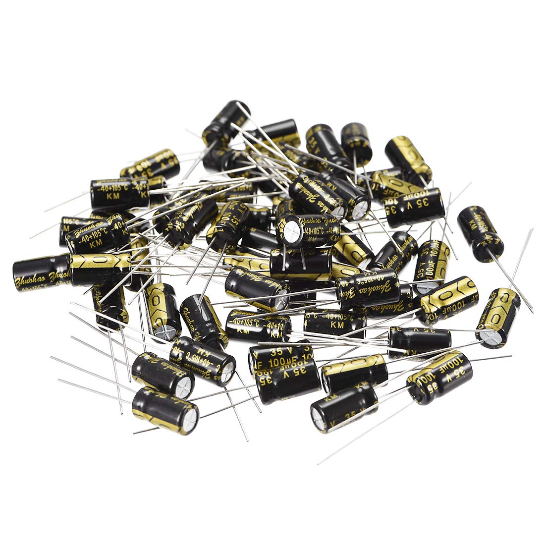 Aluminum Radial Electrolytic Capacitor with 100uF 35V 105 Celsius Life 2000H 6.3 x 11 mm Black 50pcs