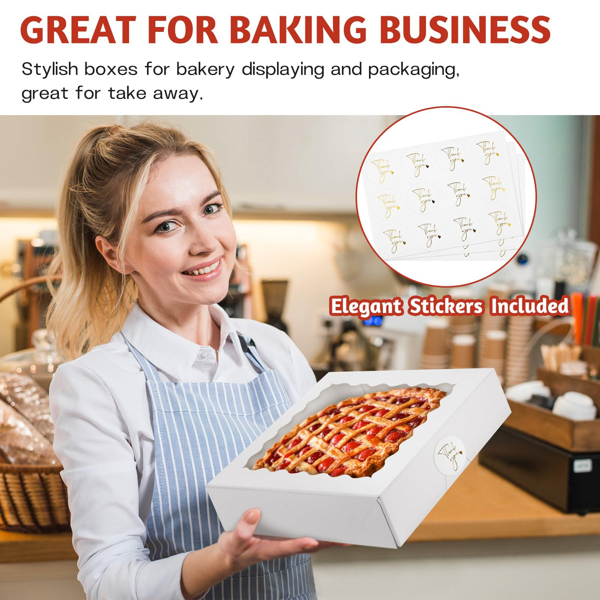 LinkMejor Cajas de Pasteles Blancas con Ventana, 20 Unidades, 10" x 10" x 2.5"