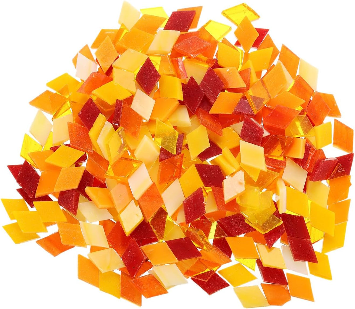 500g/1.1lb Mixed Color Rhombic Mica Mosaic Tiles, 800 Pcs Glitter Crystal Mica Mosaic Tiles Stained Mica Piece for DIY Art Crafts, Red Orange Yellow