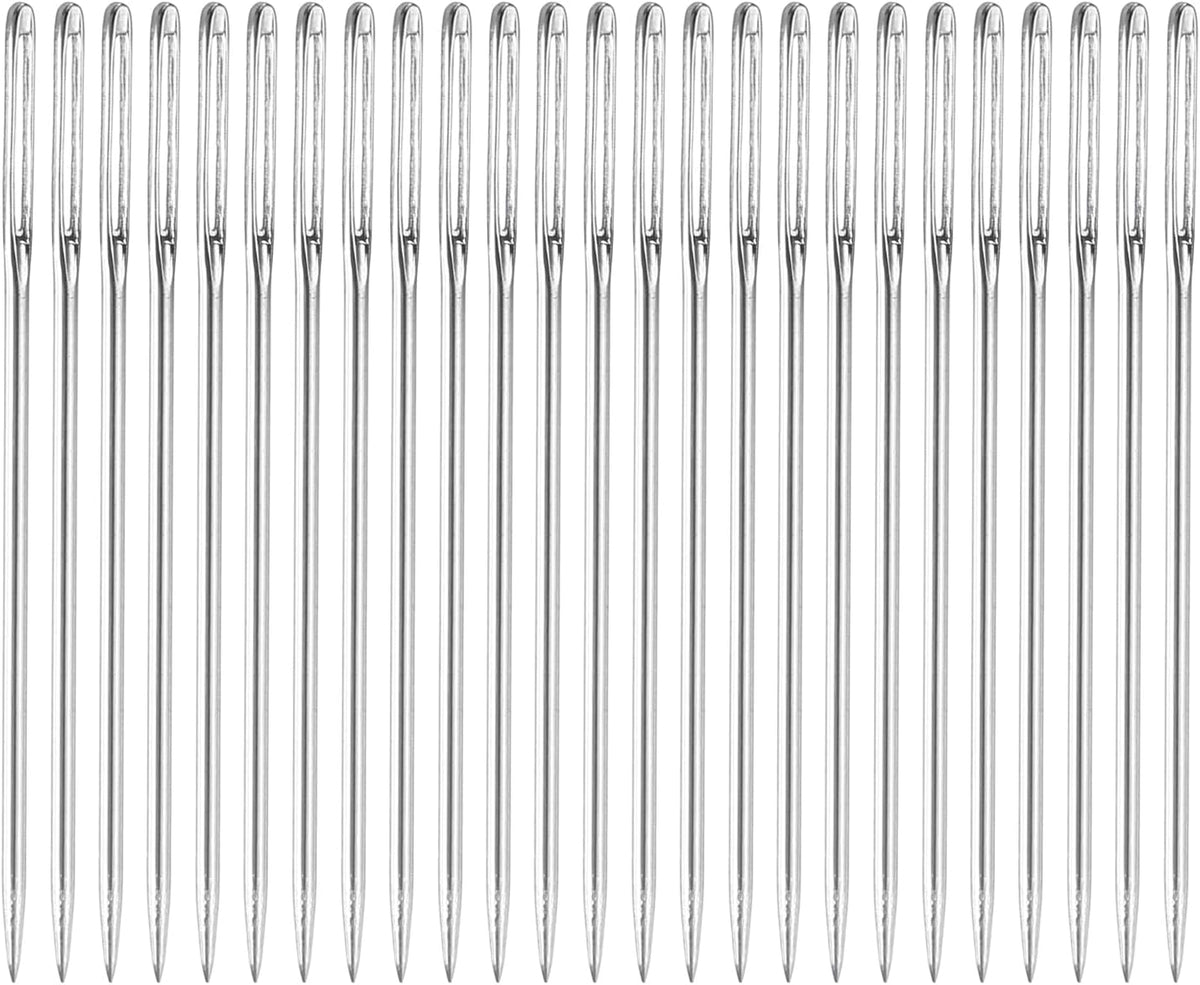 50Pcs Yarn Needle Kit, 1.65" 1.05mm High Carbon Iron Embroidery Thread Needle Sewing Big Eye Needle Knitting Needles for Hand Sewing Art Crafts, Silver