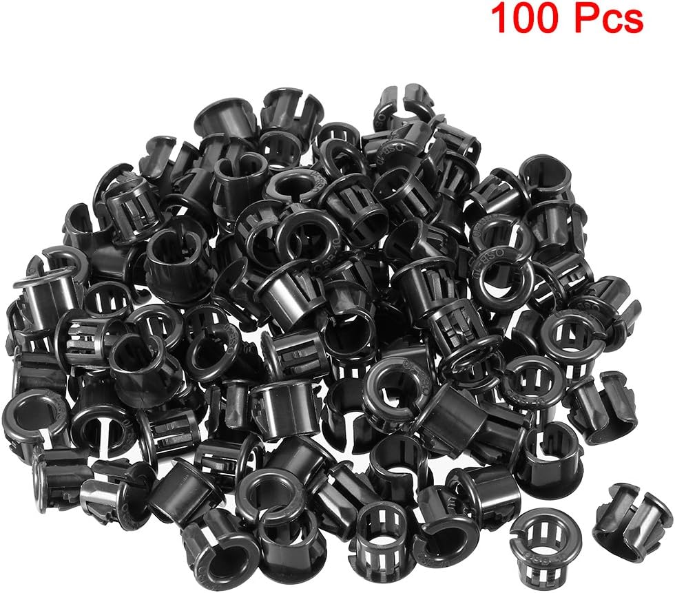 100stk 10mm montert kabelløse snap bushing grommet beskytter svart