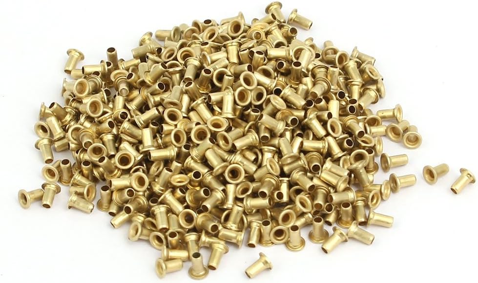 LinkMejor 1000pcs M1.3x2.5mm Brass Plated Metal Hollow Eyelets Rivets Gold Tone