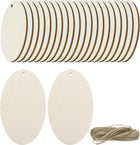 36pcs Oval Blank Wood Tags with Hole 4 x 2.4 Inch Unfinished Wood Pieces Wooden Gift Tags with 32.8 Ft Rope for Craft Projects, Hanging Decorations, Gift Making