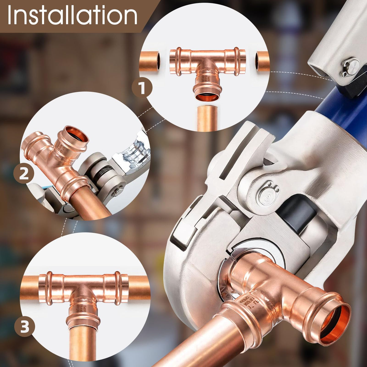 Copper Press Fittings Tee 1 Inch Copper Press Tee Coupling 6PK, Zero Lead