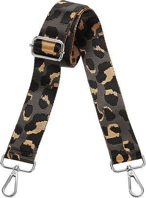 Purse Straps Replacement Crossbody, 1.5 Inch Wide Shoulder Bag Strap Adjustable Canvas Straps for Handbag Wallet Clutch Bags with Silver Buckle, Dark Gray Leopard