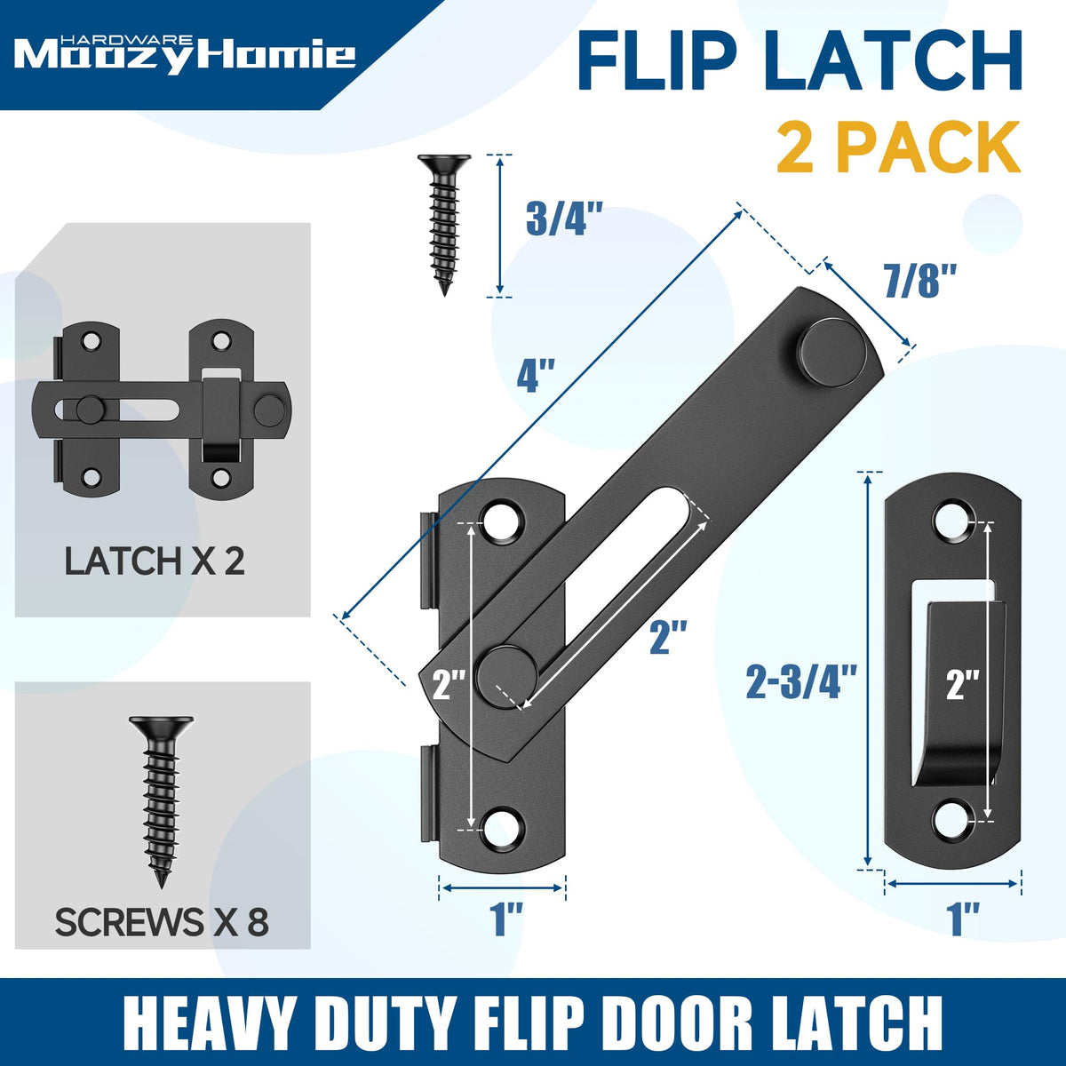 4 Inch Flip Latch Gate Latches, 180 Degree Flip Barn Door Lock Latch, Heavy Duty SUS304 Stainless Steel Flip Sliding Latch, Bolt Buckle Lock for Barn Wood Fence Sliding Doors, Black, 2 Pack