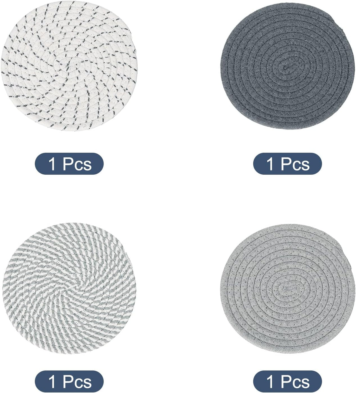 Katoen Trivet Set, 4 STUKS 7" Verdikte Woven Hittebestendige Matten, Warmplaatmatten voor Keukentafels, Tafel, Huisinrichting (Bruin)