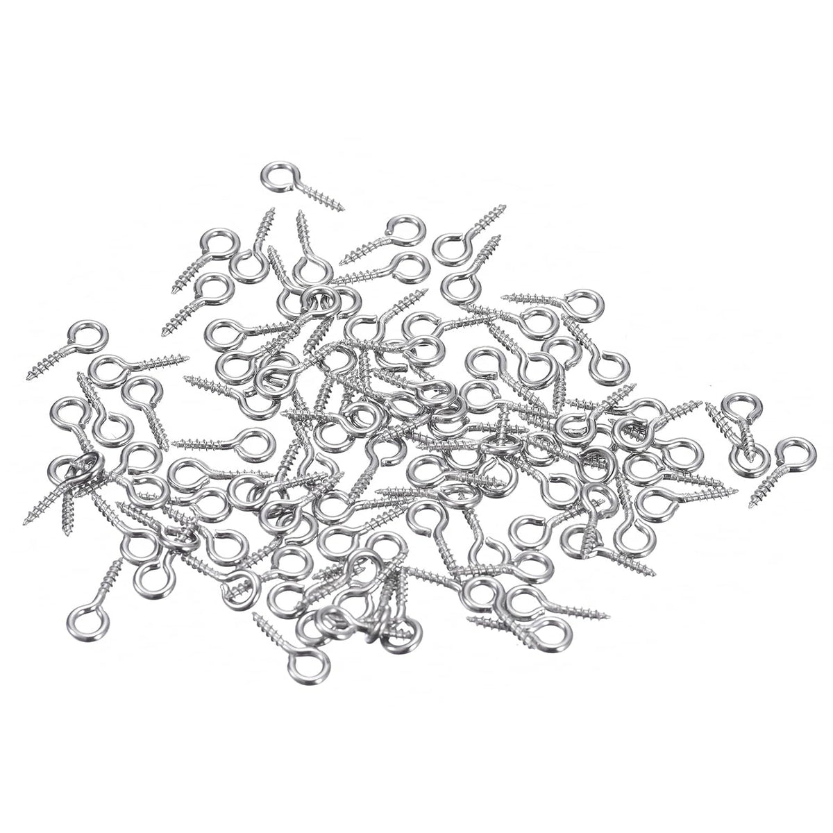 100Pcs Eye Screws, 304 Stainless Steel 12x5mm Small Self Tapping Screw Hooks Ring Mini Eye Pins for DIY Handwork Wooden Clay Pendants Cork Bottles, Silver