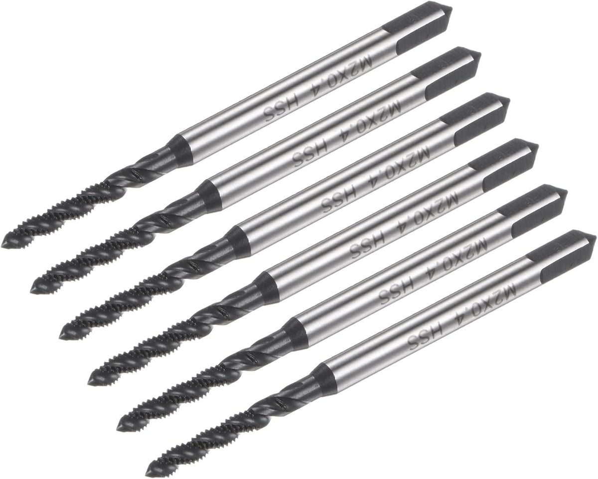 6pcs Metric Spiral Flute Thread Taps, M2 x 0.4 H2 Screw Threading Tap, Nitride Coated 6542 High Speed Steel Machine Tapping Tools for Machinist Repair