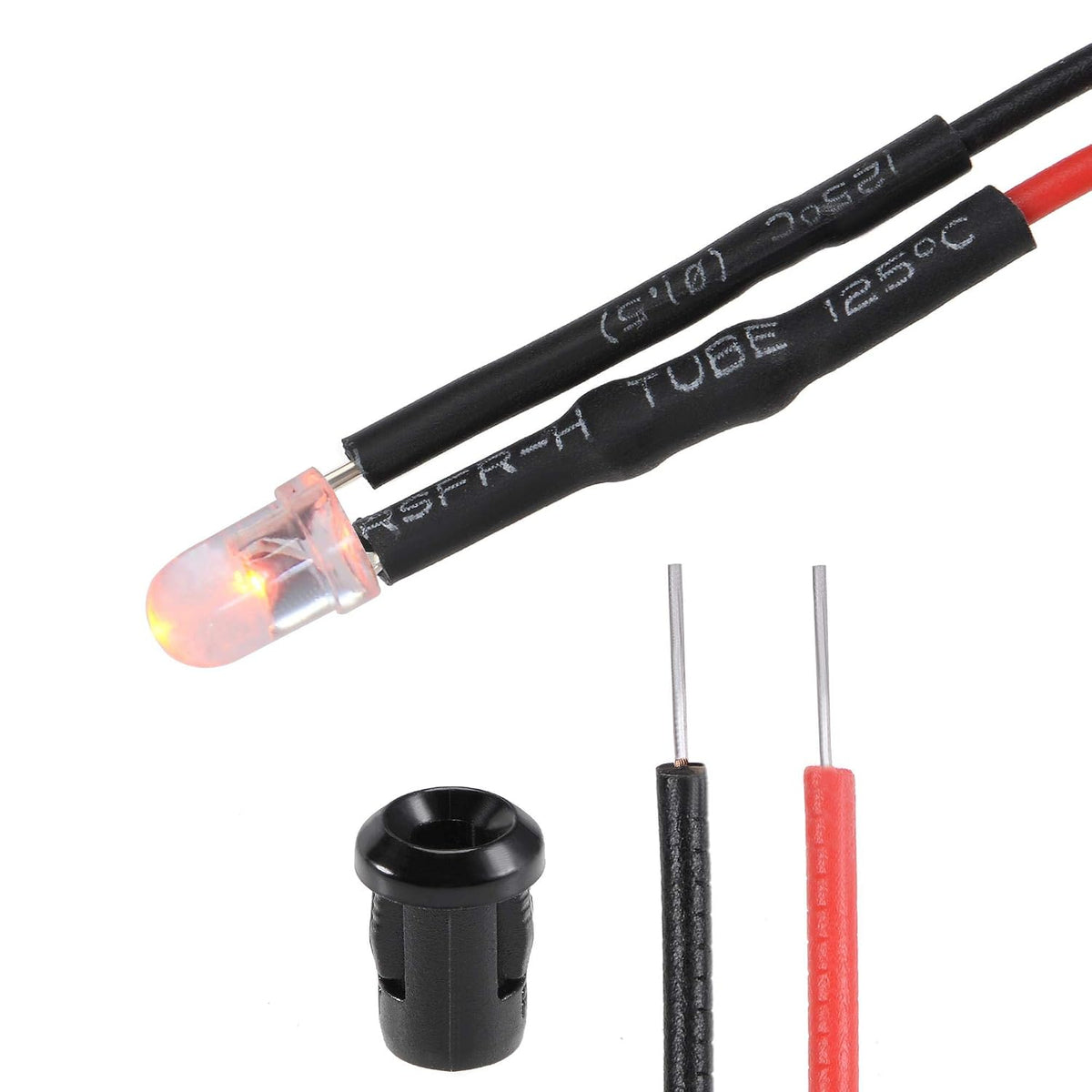 5Set DC 12V 3mm Pre Wired LED with Holder, Orange Light Round Top Clear Lens, 6mm Panel Mount