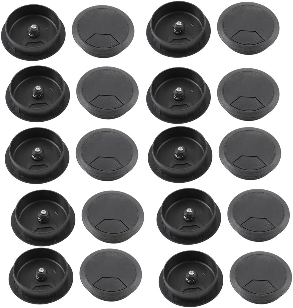 Plastic PC Computer Desk Grommet Cable Hole Cover 50mm Diameter 20 Pcs Black