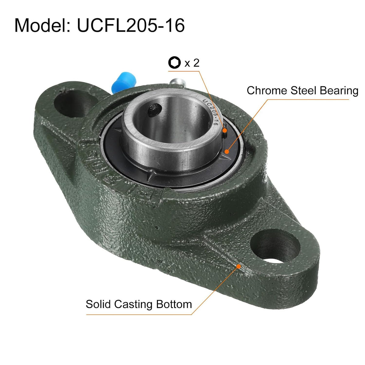 2 părți UCFL207-21 blocuri de pernjiță, 1-5/16 inch, auto-alinare, bază de fier solid, montate pe oțel cromat