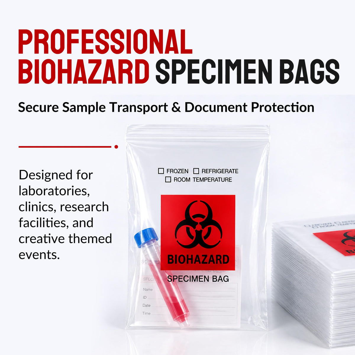 Biohazard Specimen Bags 6x9, Lab Sample Bags with Outer Pouch, 100-Pack