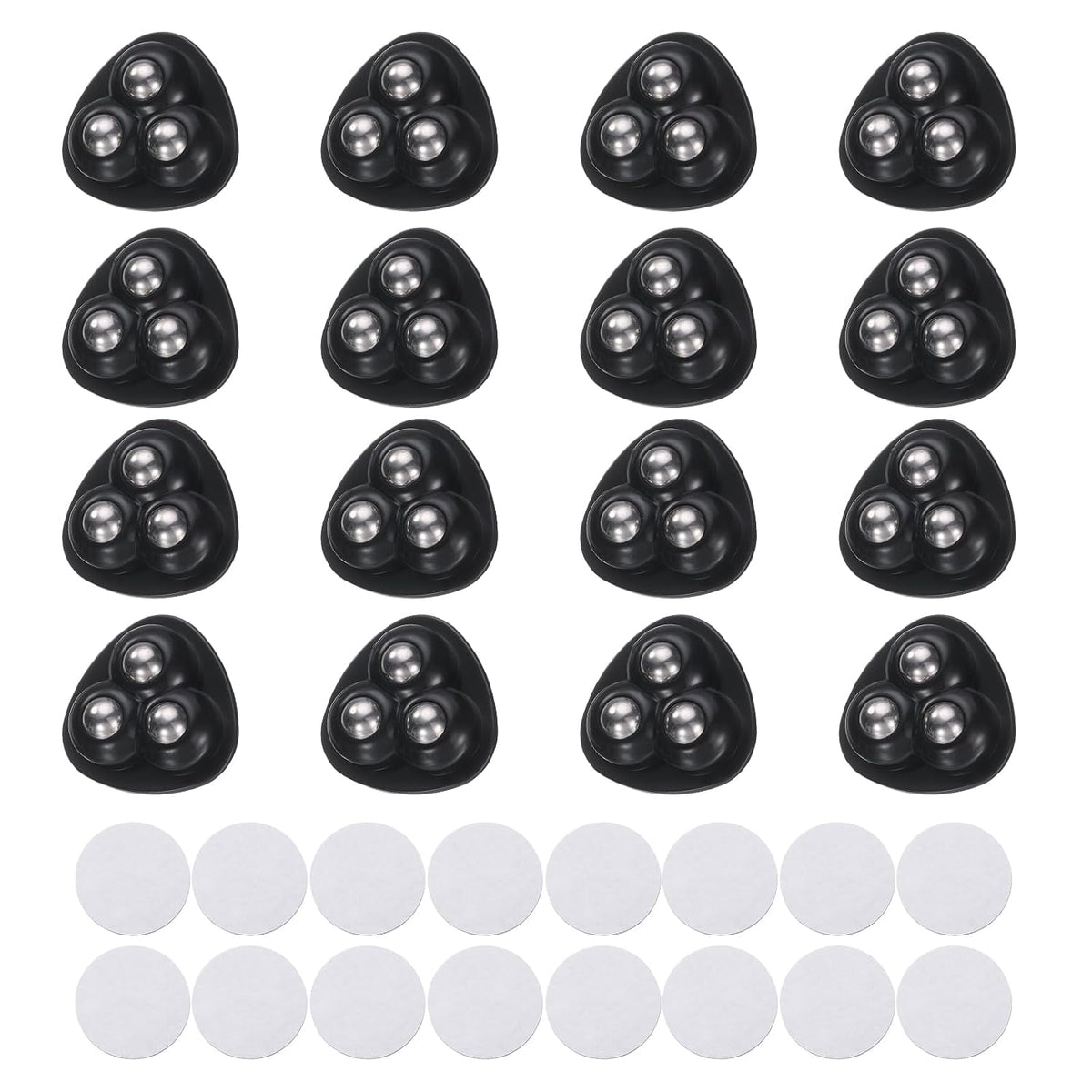 16 Pcs Self Adhesive Caster Wheels, 360 Degree Rotation Mini Caster Swivel Rollers Universal Sticky Swivel Wheels for Furniture Storage Bins Trash Can (Black, 3 Steel Rolling Ball)