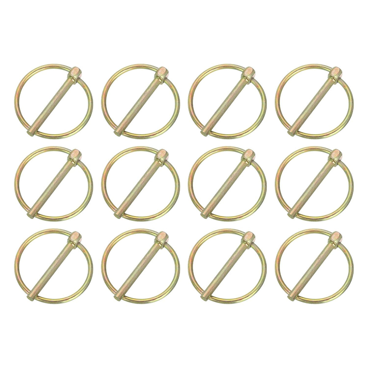 12Pcs 3/16" x 1-5/8" Linch Pin with Ring, Carbon Steel Zinc Plated Linch Pins for Boat Kayak Canoe, Trailer Trolley Trucks Mower, Color Zinc