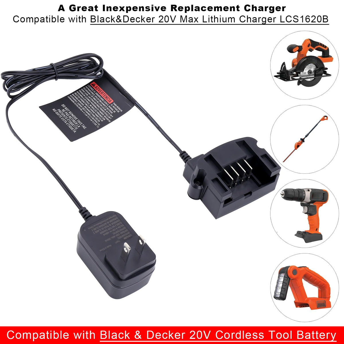 LCS1620B Compatibile con caricabatterie 20V MAX Litio Black and Decker