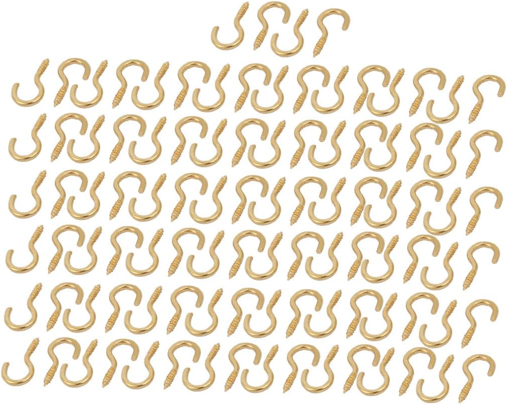 2.2mm Dia Thread 20mm Length Iron Brass Plated Self-Tapping Screw Hook 100pcs