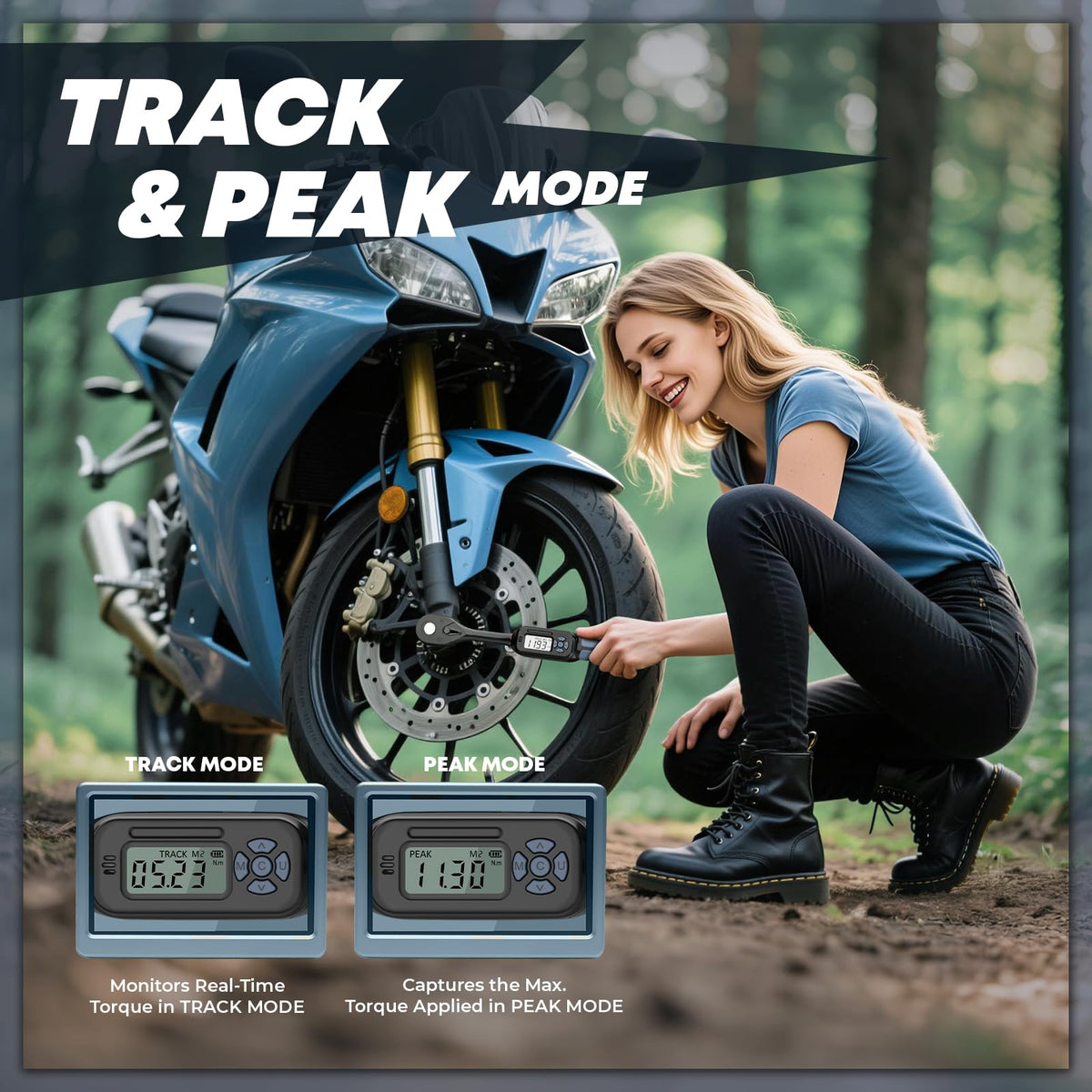 3/8 Distrattore Digitale di Torque (2.21-44.25 Ft. Lb) ±2% Distrattore Digitale di Alta Precisione con Indicatore LED e Buzzer per Traccia Modo/Connettore Universale e Barra di Estensione da 6" per Moto Auto