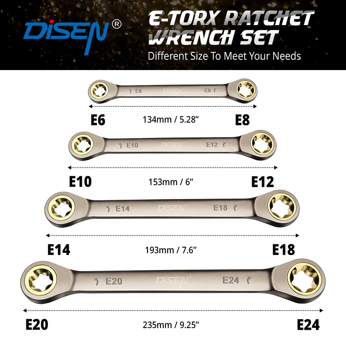 LinkMejor Versión Mejorada 4-Pieza Set de Llave de Rueda E-Torx Dobles con Caja