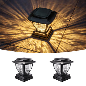 LinkMejor Solar Post Cap Lights Outdoor, Glass Deck Fence Post Cap Light Solar Powered for 4x4 Vinyl/Wooden Posts, Solar Lamp Post Light with 2 Lighting Modes for Patio Garden, Bright Warm White (2