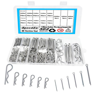 Cotter Pin Assortment Kit,LinkMejor 302pcs 13 Size Cotter Pins Assortment Kit 304 Stainless Steel R Clips Hardware Pins & Hairpin Cotter Pins Set for Trucks, Engine Repair