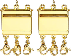 Layering Necklace Clasps, 2Pcs Necklace Connector 3 Strands Necklace Separator for Layered Bracelet Necklace Jewelry Making, Gold