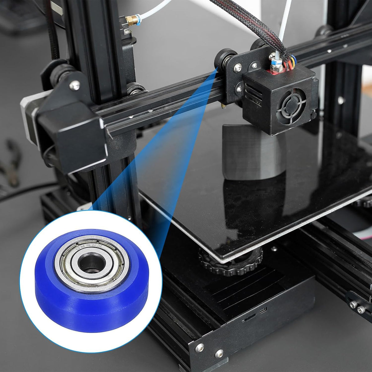 4Pcs 3Dプリンターホイール付き625ZZラインベアリング、3Dプリンターポムローラー塑料プーリーホイール、ブラック